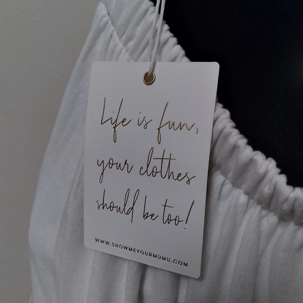 NWT SHOW ME YOUR MUMU Lovely White Linen Blend Tiered Ruffled Midi Dress, XS - Picture 10 of 11
